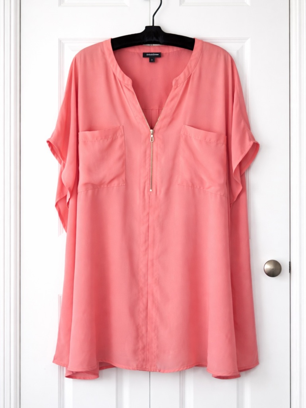 Torrid Coral Zip Front Blouse Size 5 Flowy Poncho Sleeve Plus